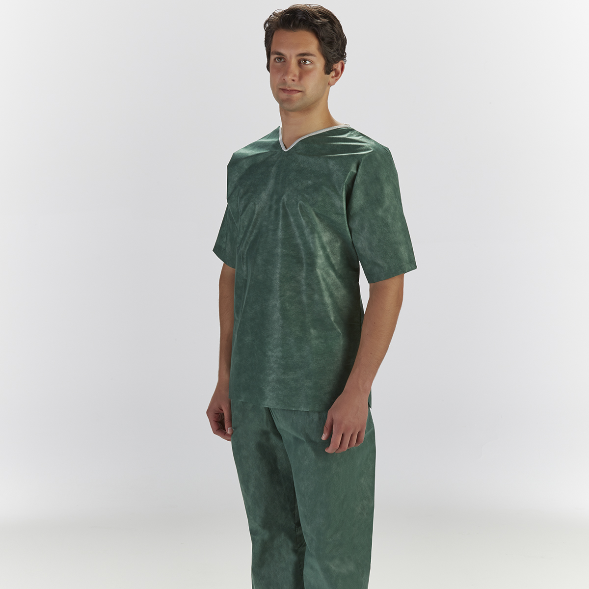 Graham Medical® Green Nonwoven Disposable Elastic Scrub Pants and V-Neck Shirt